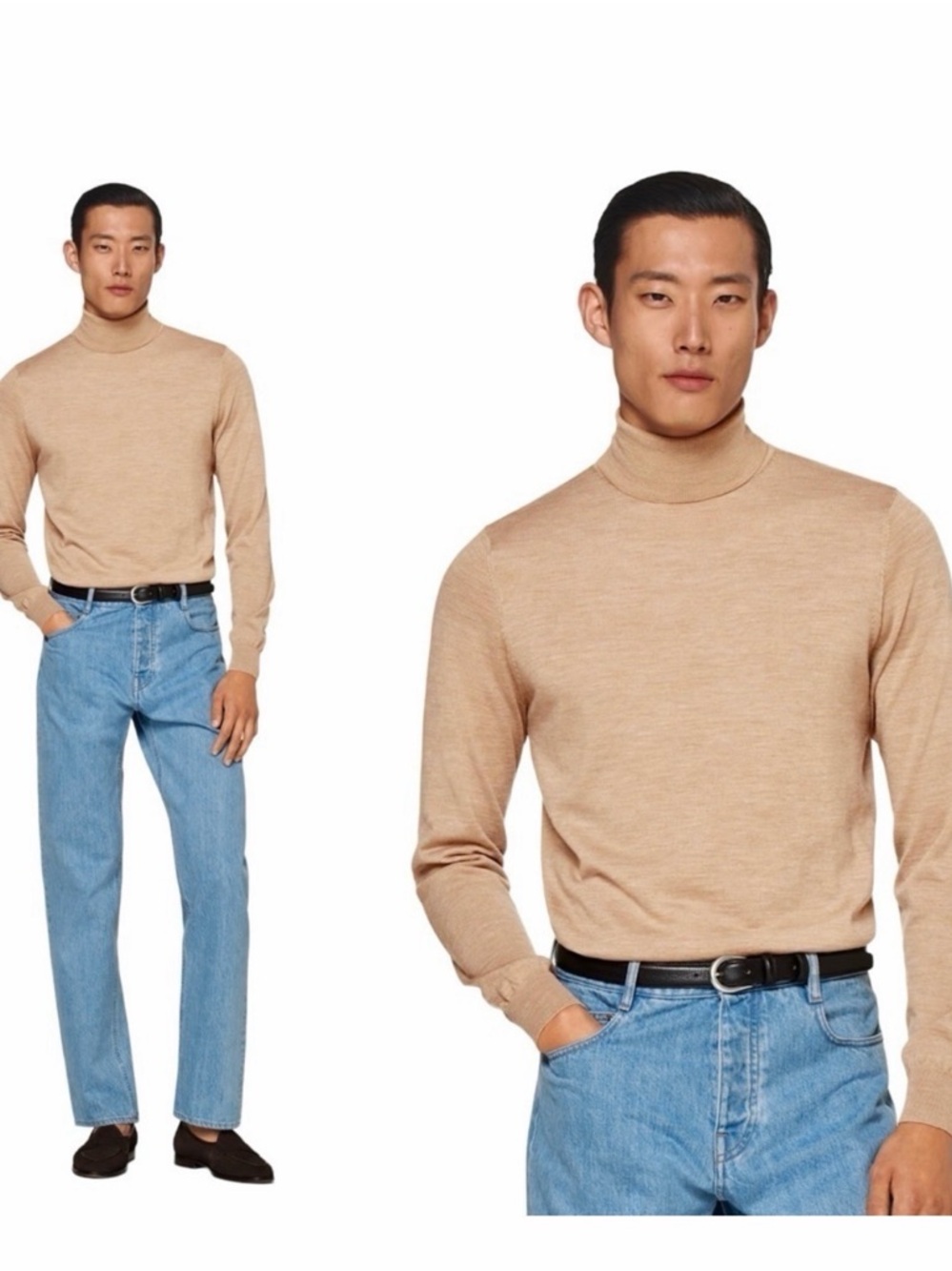 Suitsupply Beige Merino Wool Turtleneck Sweater